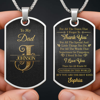 To My Dad Personalized Monogram Initial With Custom Last Name - Personalized Custom Dog Tag Necklace - DAD659_DTNECK