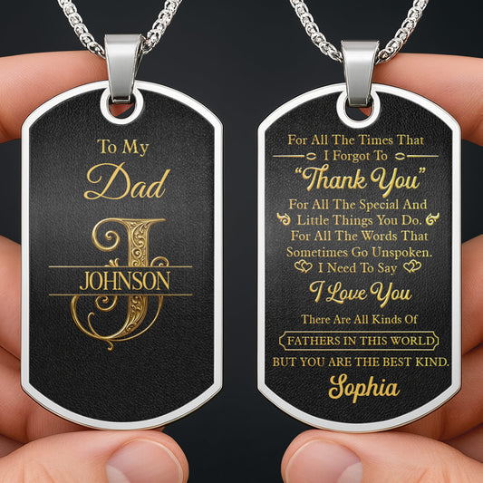 To My Dad Personalized Monogram Initial With Custom Last Name - Personalized Custom Dog Tag Necklace - DAD659_DTNECK