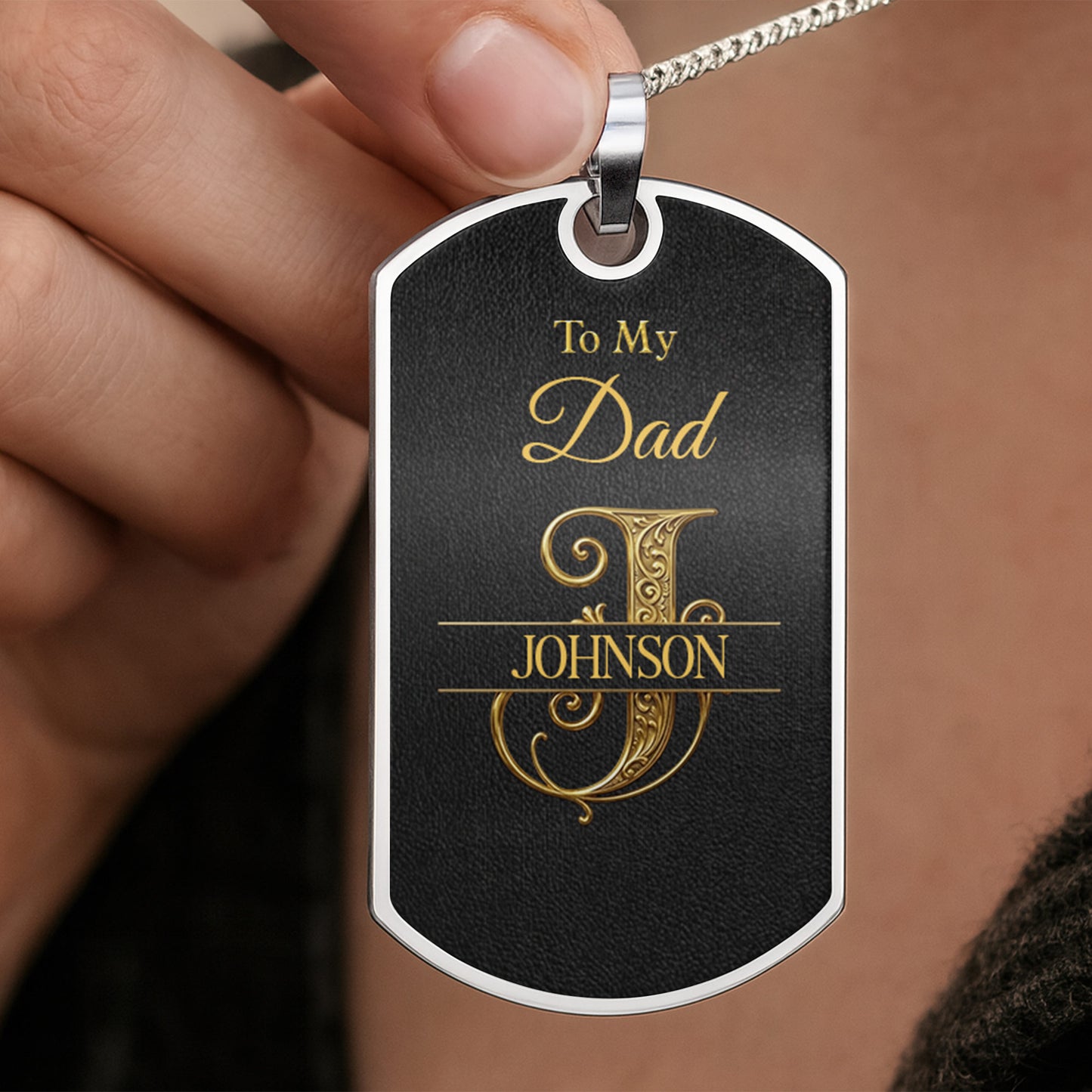 To My Dad Personalized Monogram Initial With Custom Last Name - Personalized Custom Dog Tag Necklace - DAD659_DTNECK