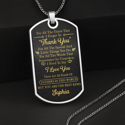 To My Dad Personalized Monogram Initial With Custom Last Name - Personalized Custom Dog Tag Necklace - DAD659_DTNECK