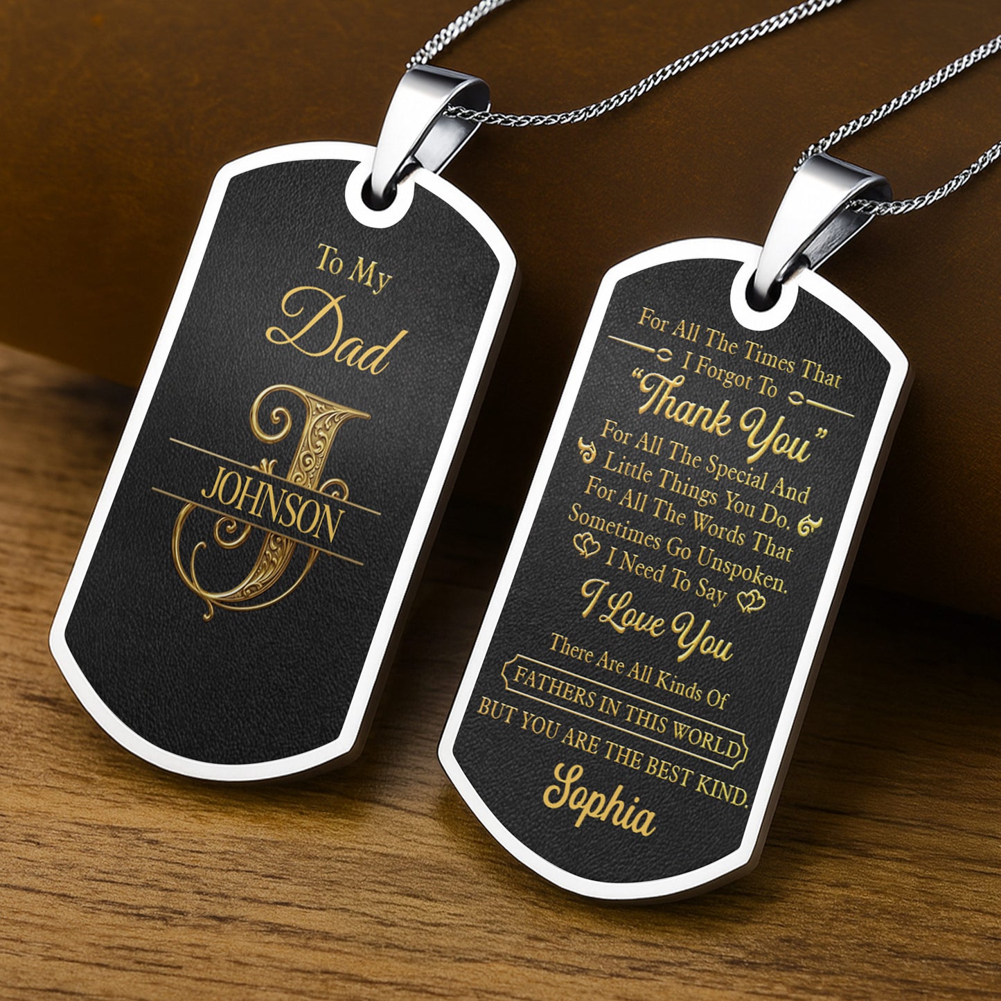 To My Dad Personalized Monogram Initial With Custom Last Name - Personalized Custom Dog Tag Necklace - DAD659_DTNECK