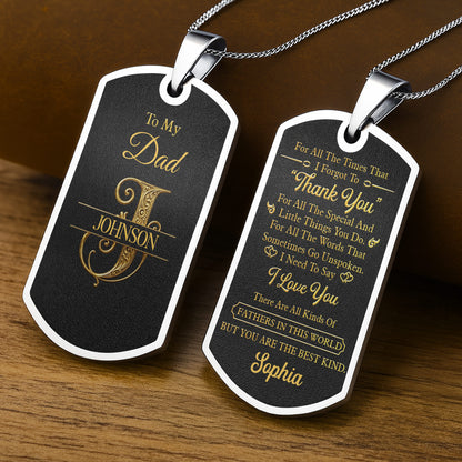 To My Dad Personalized Monogram Initial With Custom Last Name - Personalized Custom Dog Tag Necklace - DAD659_DTNECK