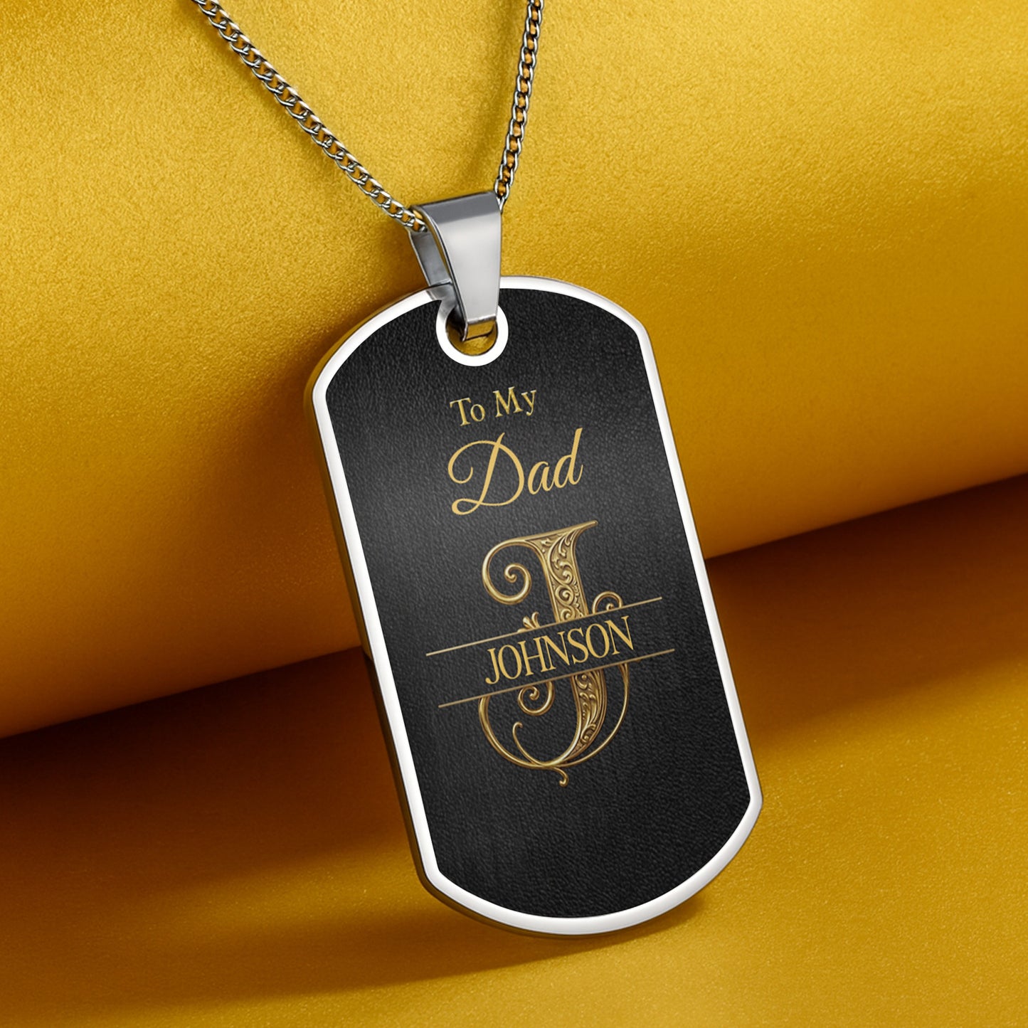 To My Dad Personalized Monogram Initial With Custom Last Name - Personalized Custom Dog Tag Necklace - DAD659_DTNECK