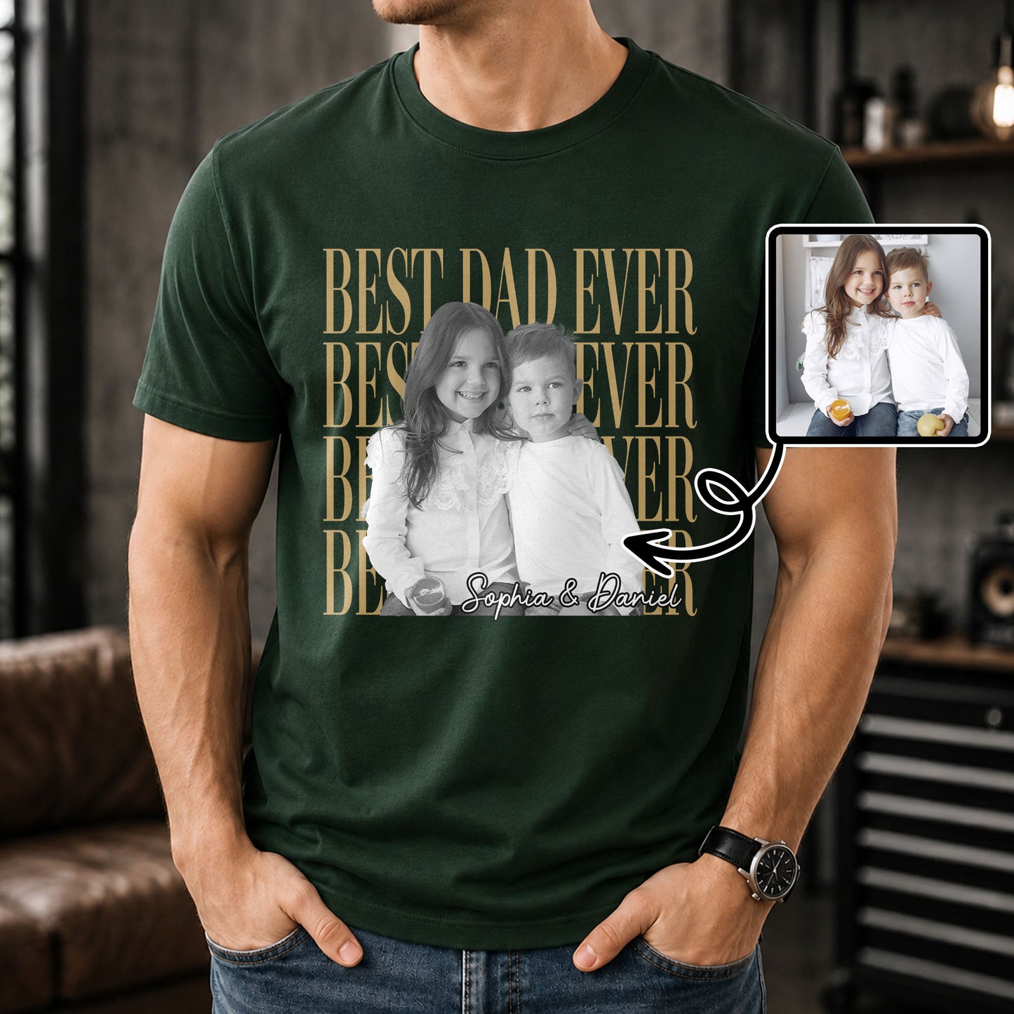 Best Dad Ever With Custom Photo And Names - Personalized Custom Unisex T-shirt, Hoodie - DAD707_BBAS