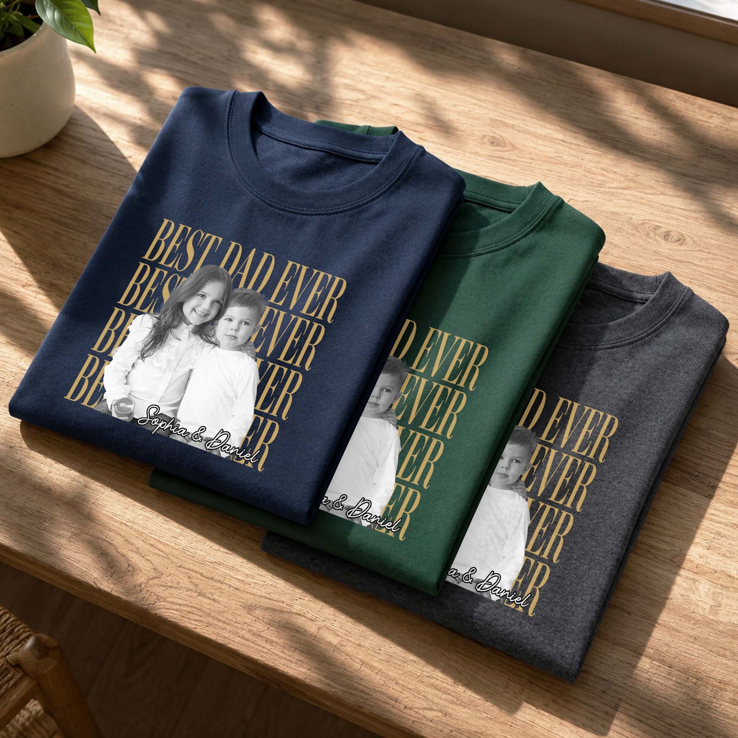 Best Dad Ever With Custom Photo And Names - Personalized Custom Unisex T-shirt, Hoodie - DAD707_BBAS