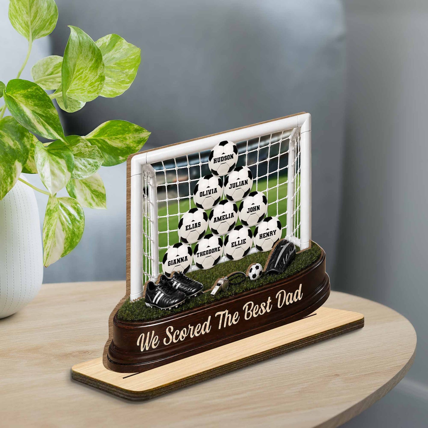 We Scored The Best Dad Soccer Goal And Balls - Personalized Custom 2-Layer Wood Plaque With Flat Base - DAD719_WPLA