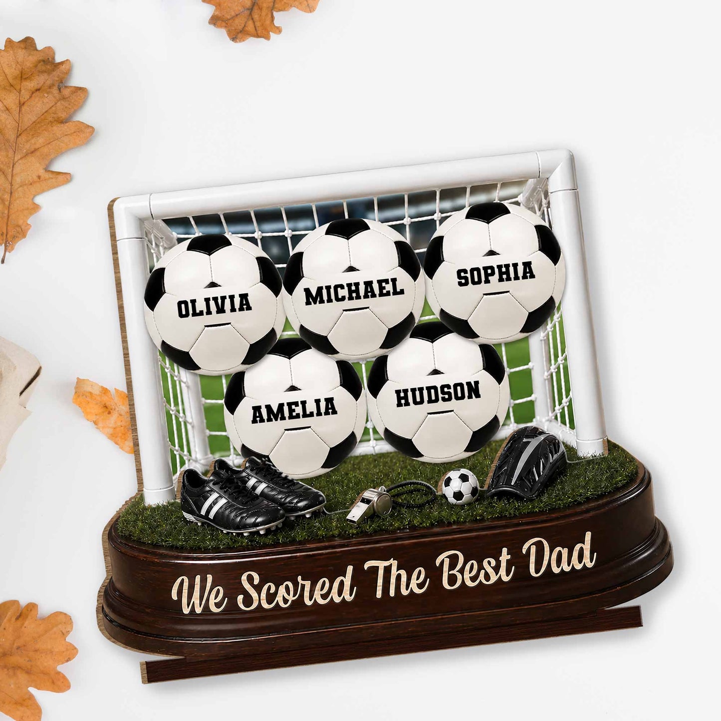 We Scored The Best Dad Soccer Goal And Balls - Personalized Custom 2-Layer Wood Plaque With Flat Base - DAD719_WPLA