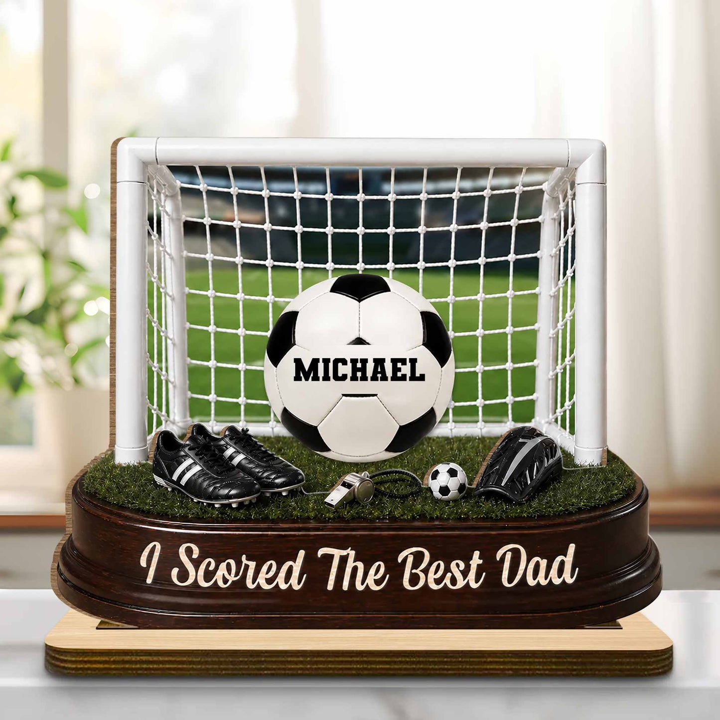 We Scored The Best Dad Soccer Goal And Balls - Personalized Custom 2-Layer Wood Plaque With Flat Base - DAD719_WPLA