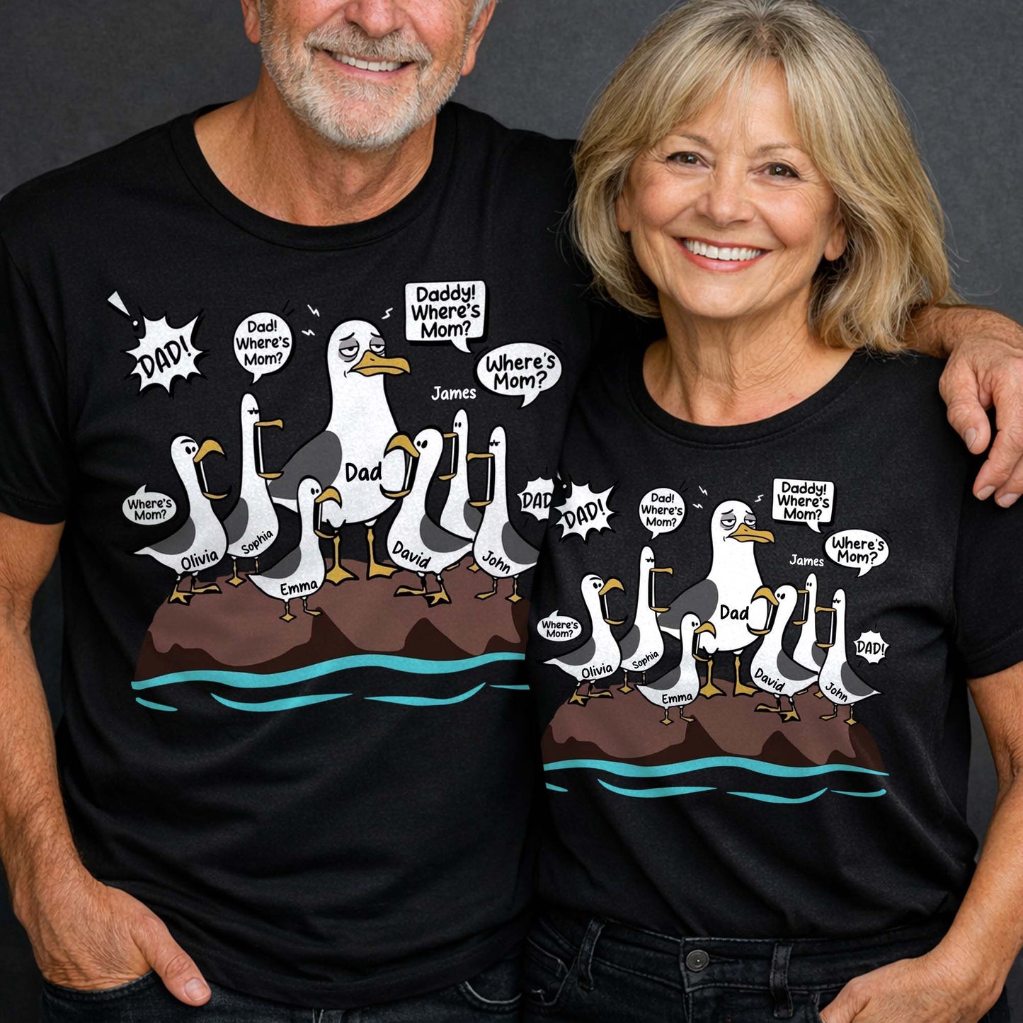 Dad Where Is Mom Funny Seagulls And Custom Members - Personalized Custom Unisex T-shirt, Hoodie - DAD725_BBAS