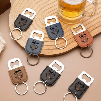 Play Hard Rock Harder Live Loud With Electric Guitars And Wings - Personalized Leather Bottle Opener Keychain - DAD742_LEBOK