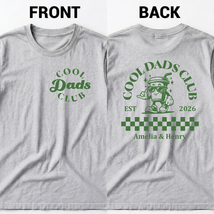 Cool Dads Club Retro Coffee Character and Checkered Pattern - Personalized Custom T-Shirt Font and Back - DAD775_WFBAS