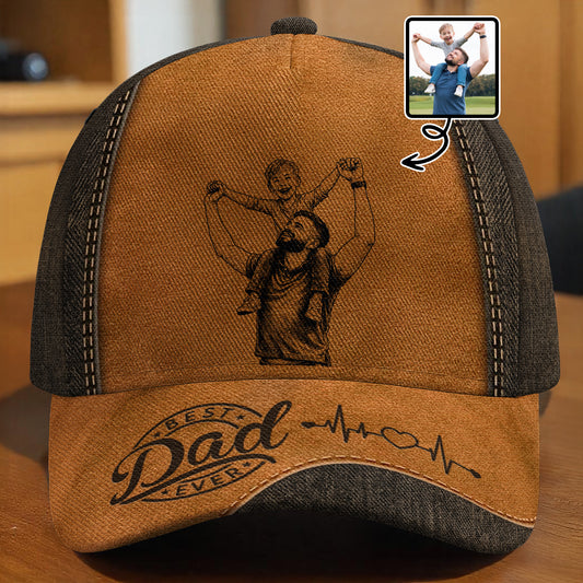 Best Dad Ever With Dad And Son Illustration Heartbeat - Personalized Classic Cap - DAD817_CCAP