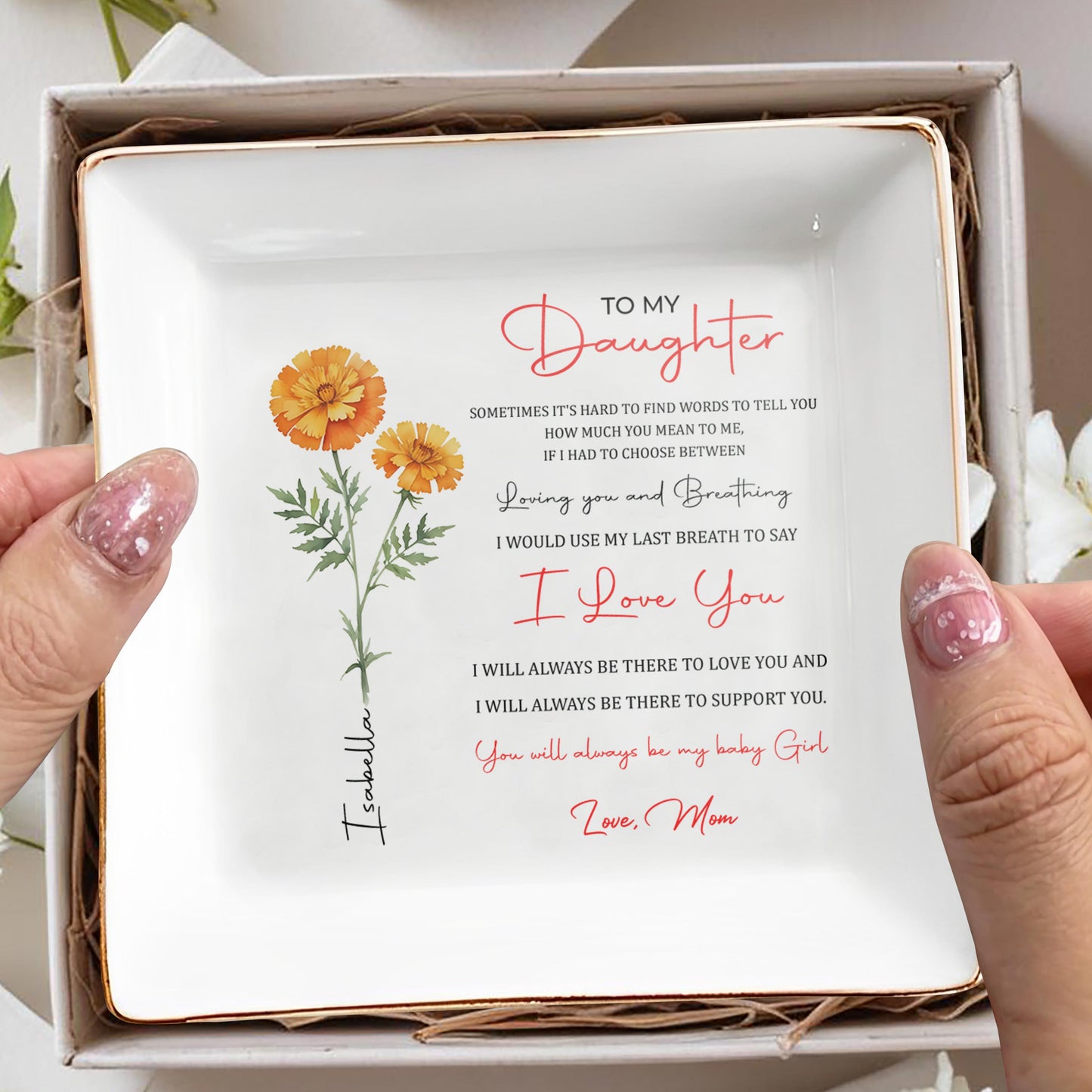 Loving You And Breathing Emotional Quote For Daughter - Personalized Custom Jewelry Dish - DAU003_SCRD