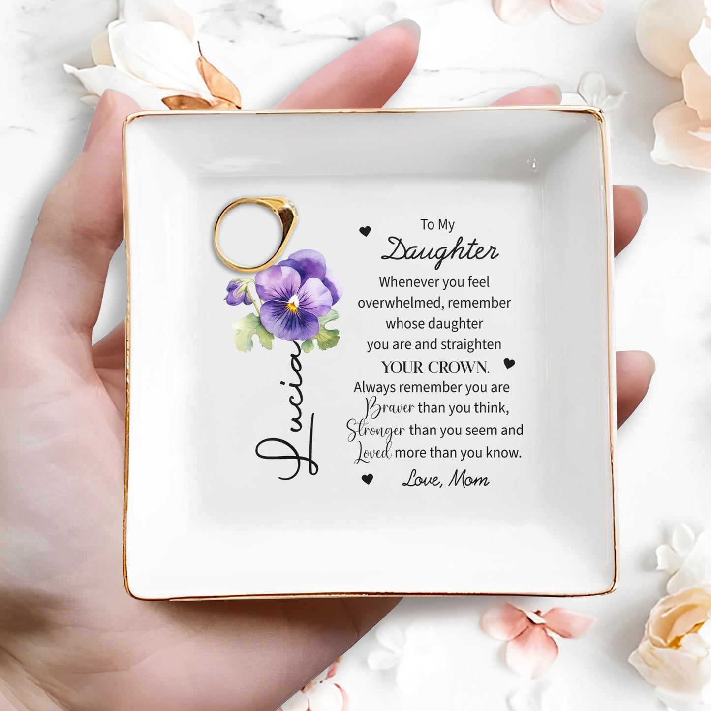 Straighten Your Crown Inspirational Quote For Daughter - Personalized Custom Jewelry Dish - DAU015_SCRD