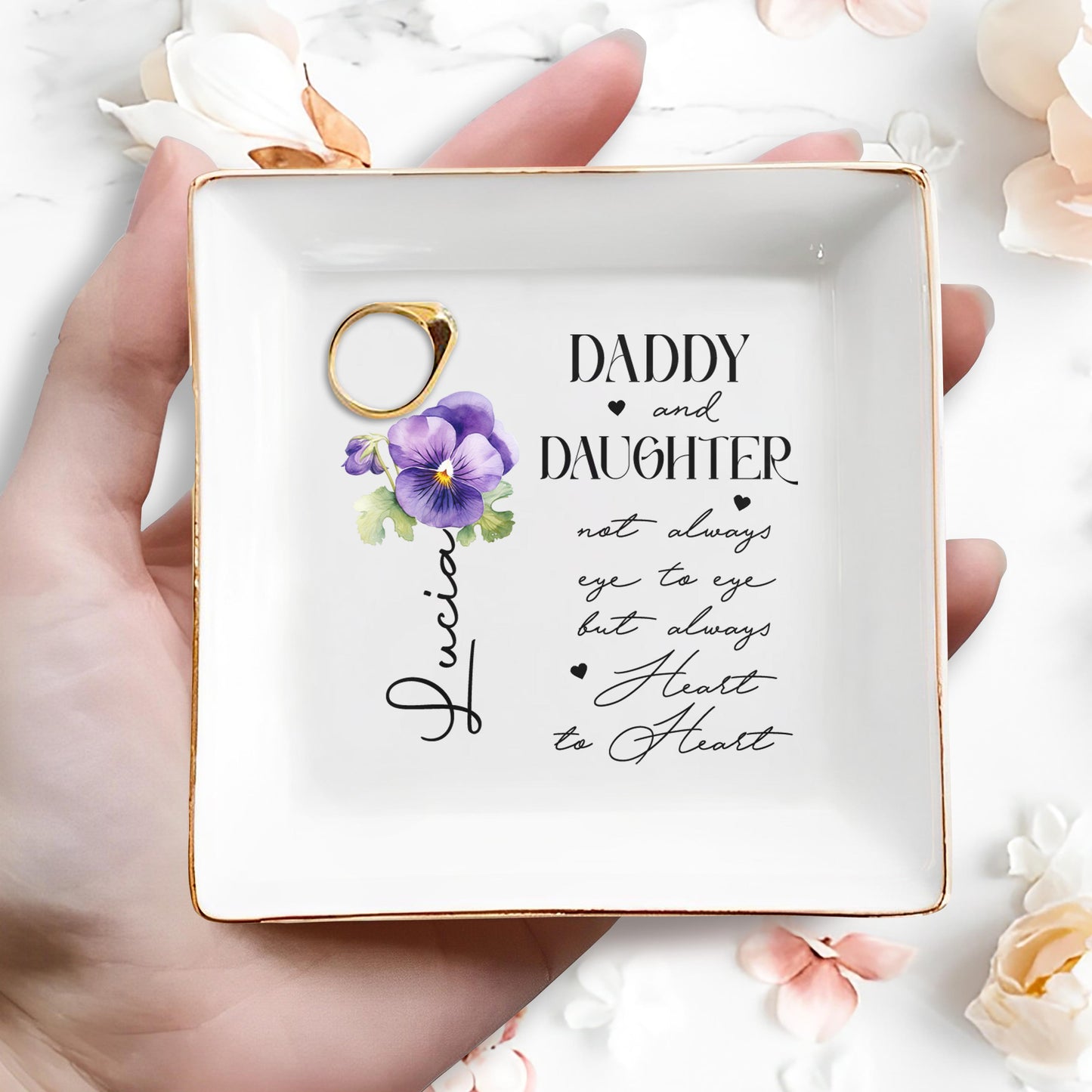 Daddy And Daughter Always Heart To Heart - Personalized Custom Jewelry Dish - DAU016_SCRD