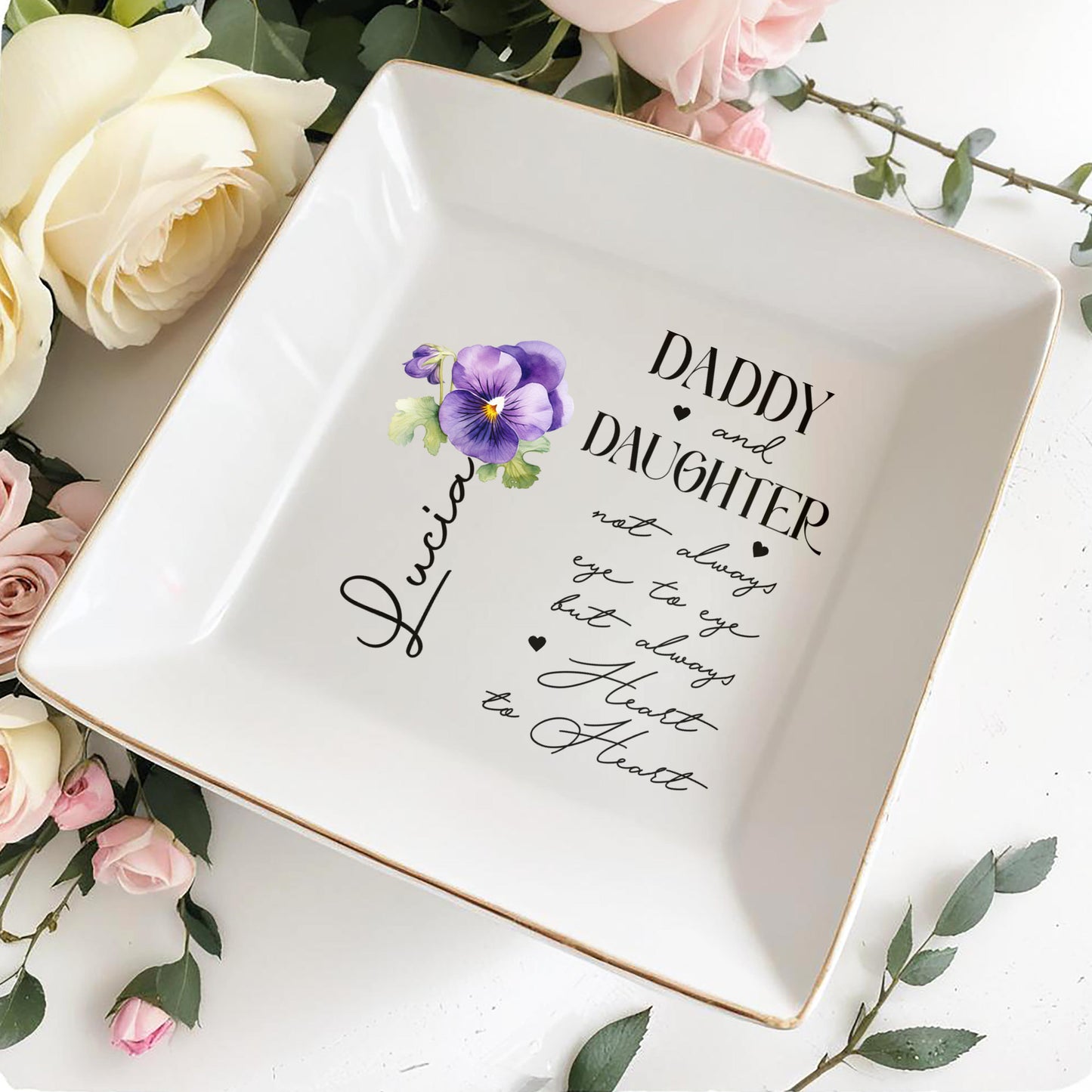 Daddy And Daughter Always Heart To Heart - Personalized Custom Jewelry Dish - DAU016_SCRD