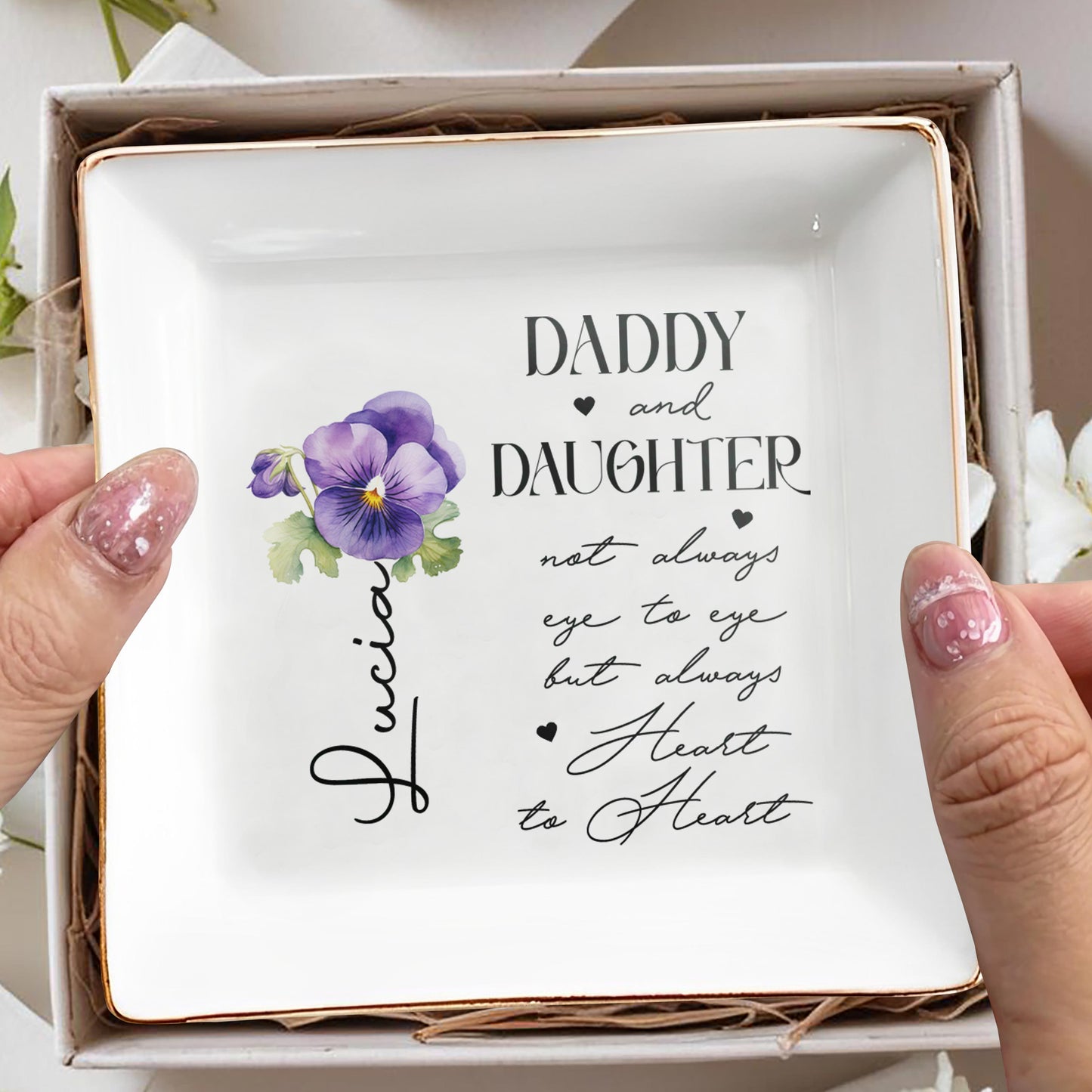 Daddy And Daughter Always Heart To Heart - Personalized Custom Jewelry Dish - DAU016_SCRD