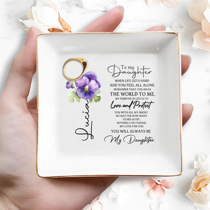 To My Daughter Love And Protect Pansy Flower Dish - Personalized Custom Jewelry Dish - DAU017_SCRD