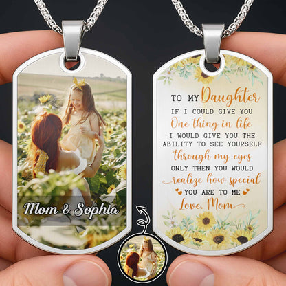 To My, A Sentimental Message With Sunflowers - Personalized Custom Dog Tag Necklace - DAU019_DTNECK