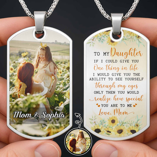 To My, A Sentimental Message With Sunflowers - Personalized Custom Dog Tag Necklace - DAU019_DTNECK