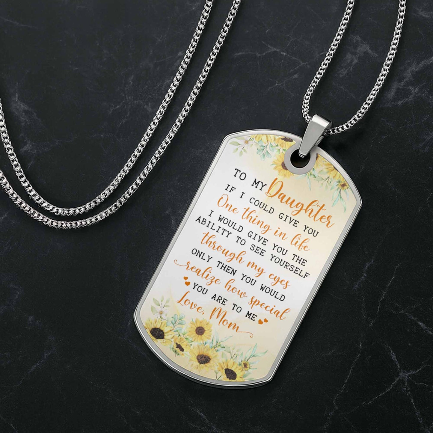 To My, A Sentimental Message With Sunflowers - Personalized Custom Dog Tag Necklace - DAU019_DTNECK
