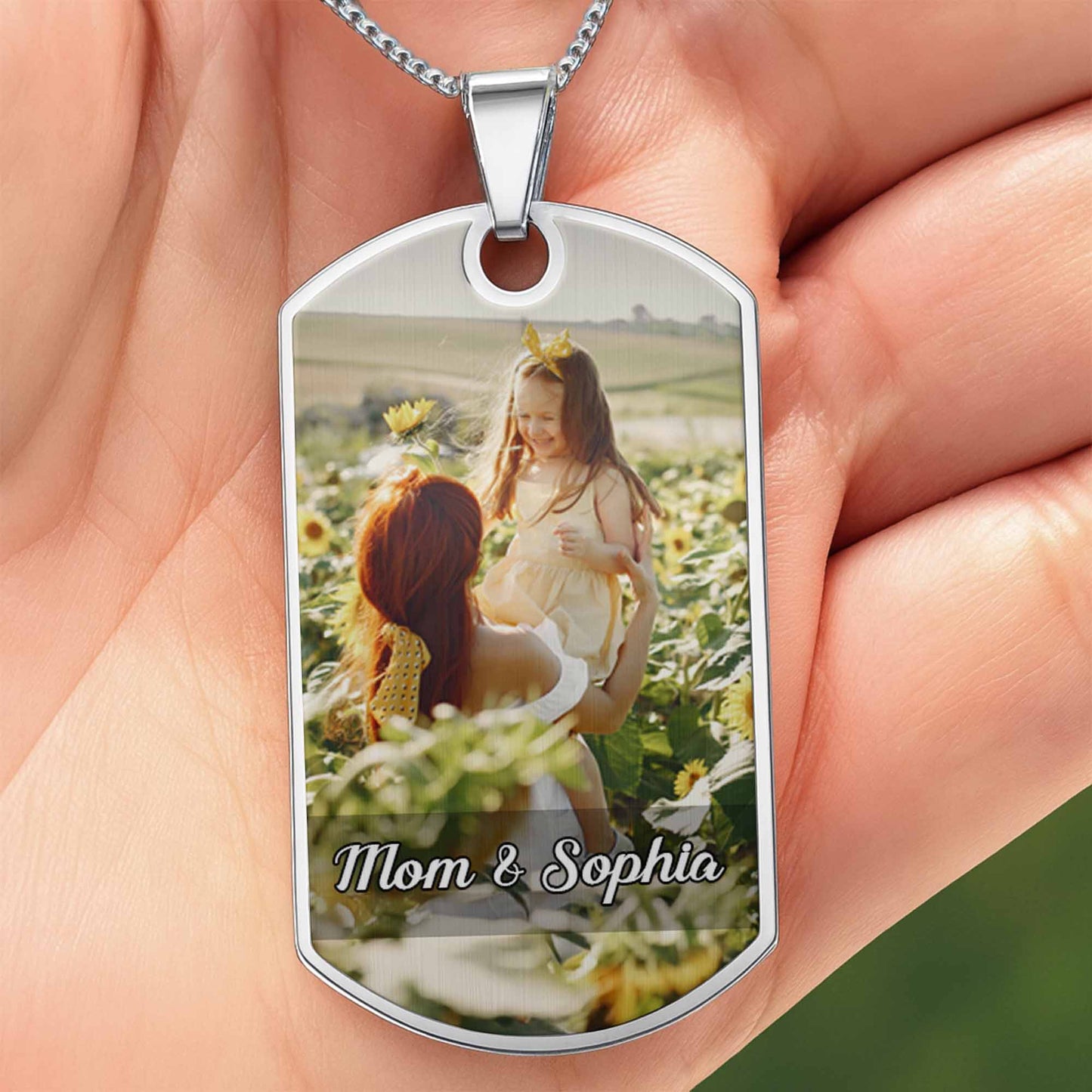 To My, A Sentimental Message With Sunflowers - Personalized Custom Dog Tag Necklace - DAU019_DTNECK