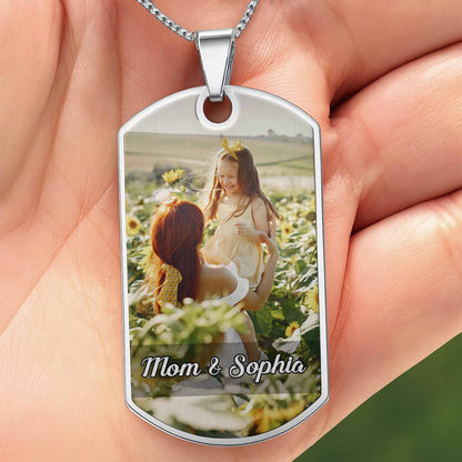 To My, A Sentimental Message With Sunflowers - Personalized Custom Dog Tag Necklace - DAU019_DTNECK