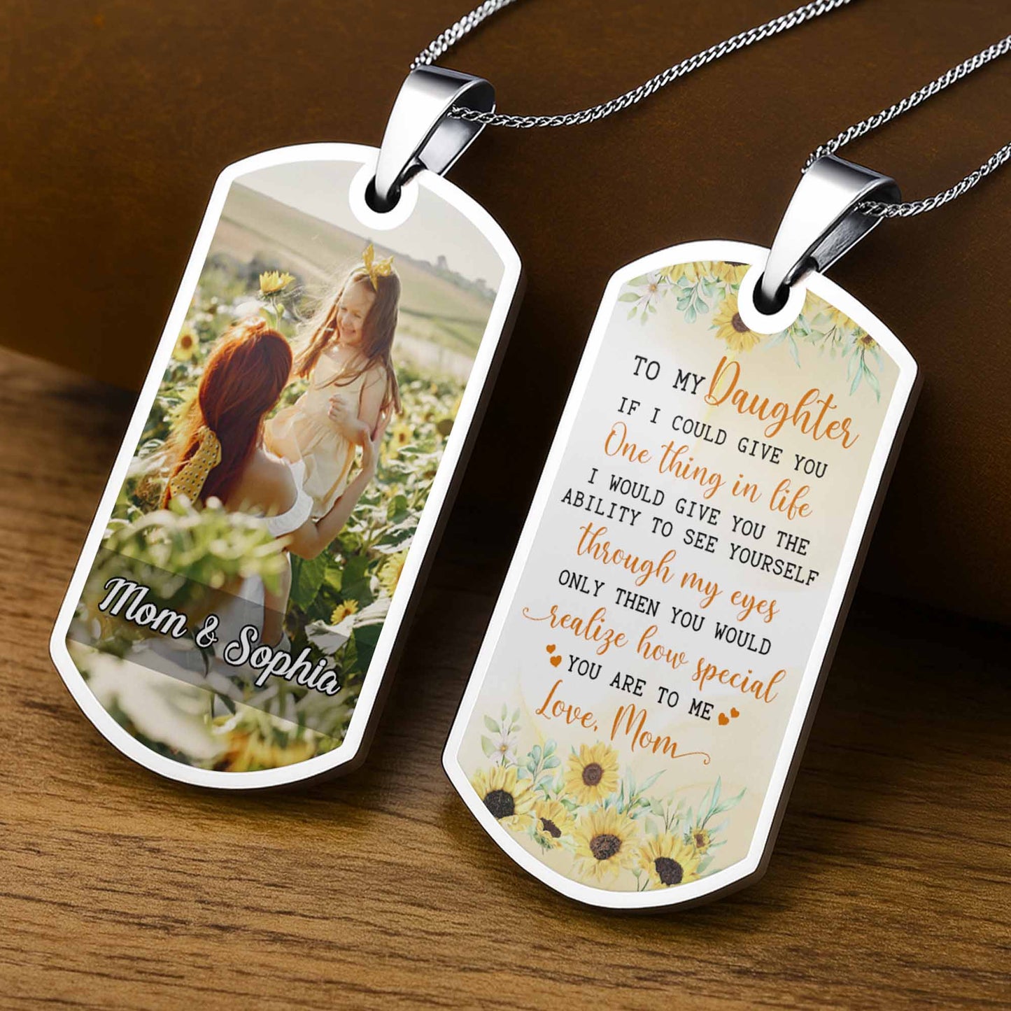 To My, A Sentimental Message With Sunflowers - Personalized Custom Dog Tag Necklace - DAU019_DTNECK