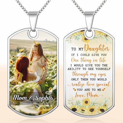 To My, A Sentimental Message With Sunflowers - Personalized Custom Dog Tag Necklace - DAU019_DTNECK