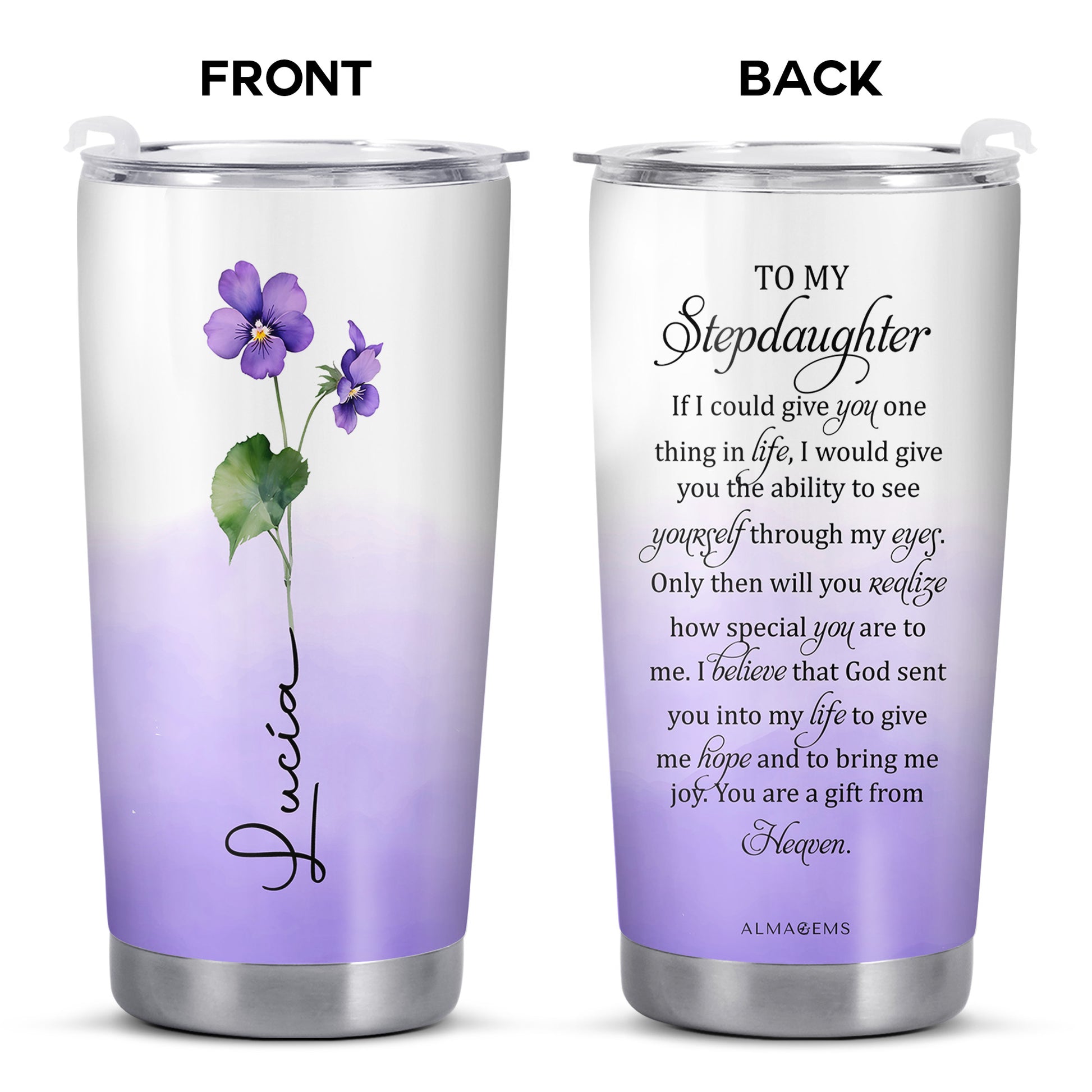 Gift From Heaven Violet Flowers Tumbler For Stepdaughter