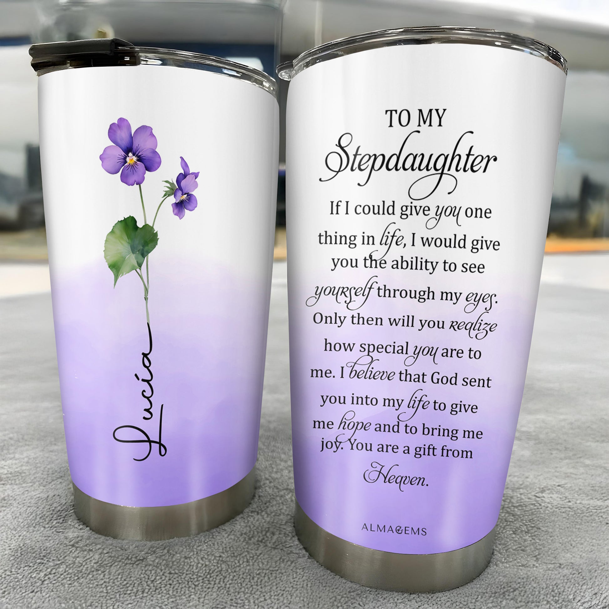 Gift From Heaven Violet Flowers Tumbler For Stepdaughter