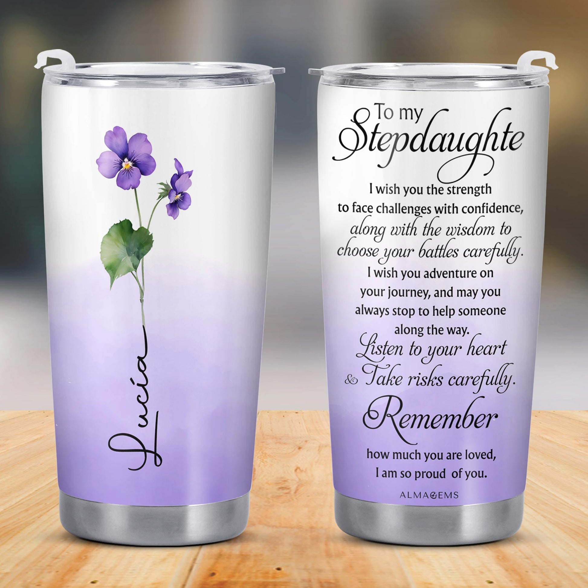 Stepdaughter Violet Flower Inspirational Custom Tumbler