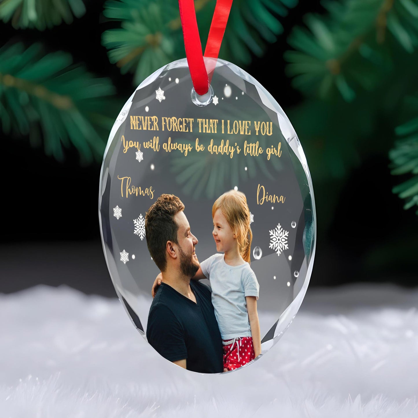 Never Forget That I Love You Daddy's Little Girl Circle Glass Ornament