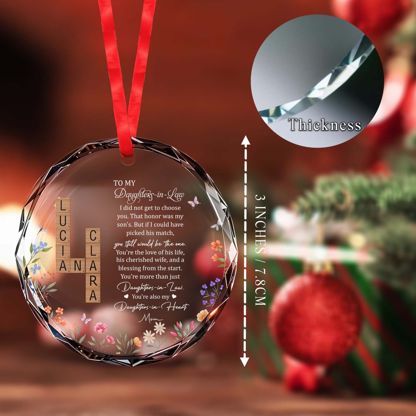 To My Daughter-In-Law Cherished Wife And Blessing Heart Glass Ornament