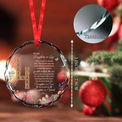 To My Daughter-In-Law Cherished Wife And Blessing Heart Glass Ornament