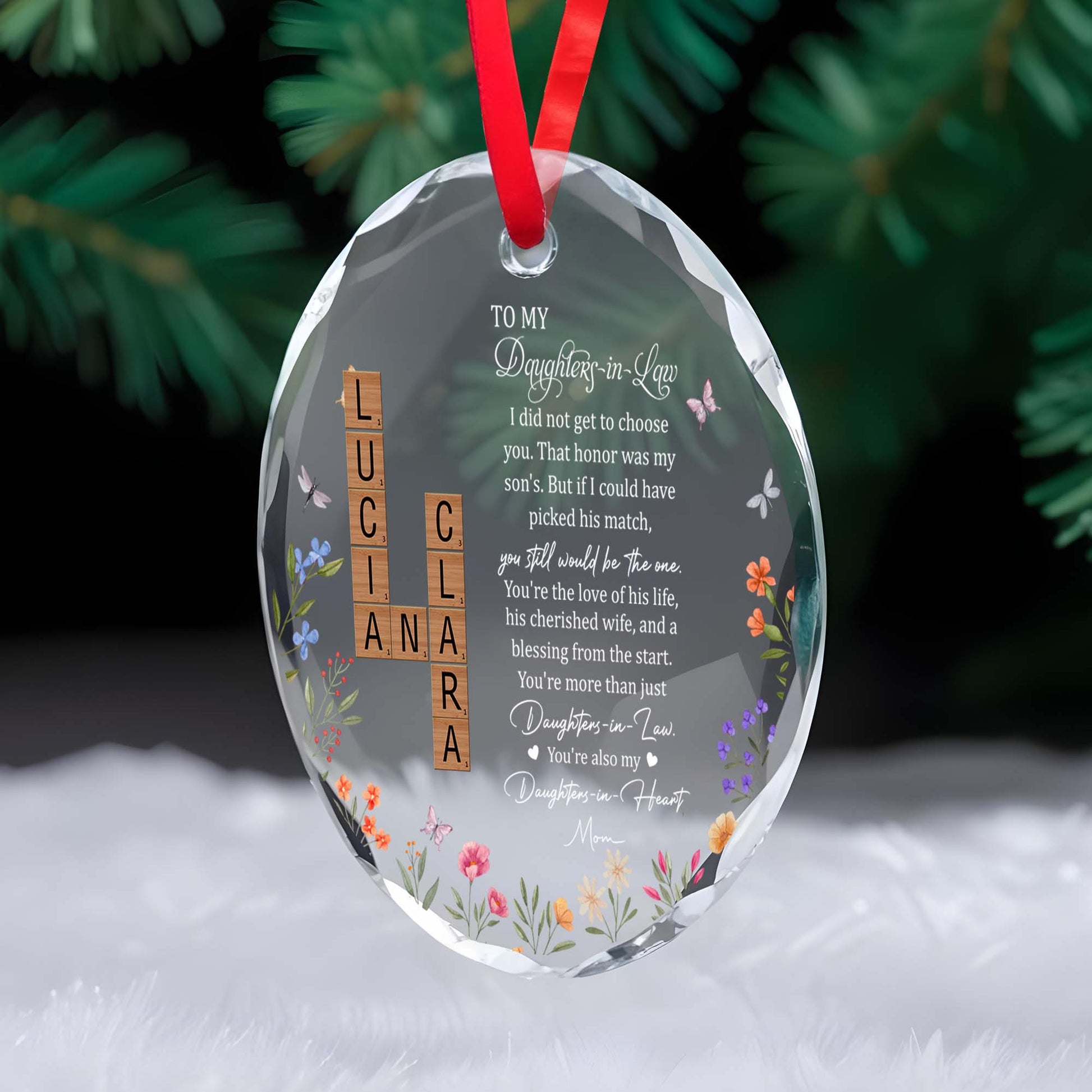 To My Daughter-In-Law Cherished Wife And Blessing Heart Glass Ornament