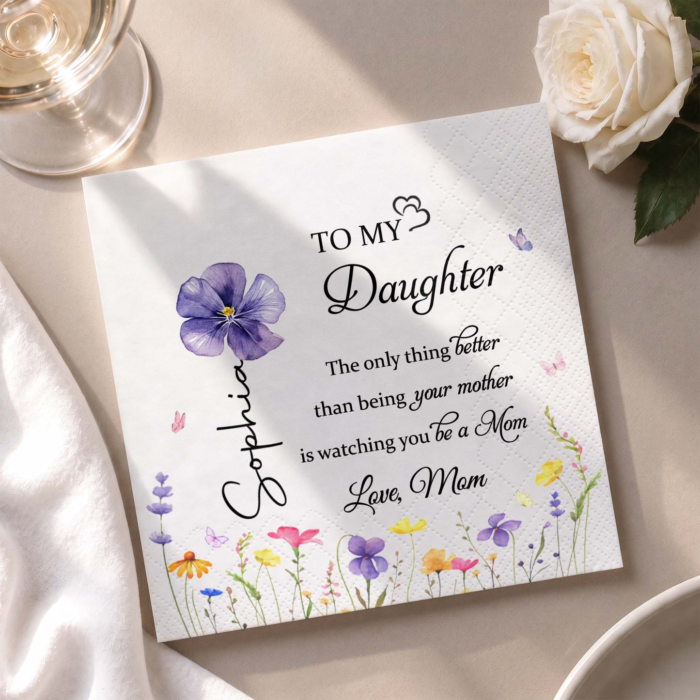 To My Daughter In Law Better Than Being A Mother In Law Flower - Personalized Cocktail Napkins - DILA091_PENAP