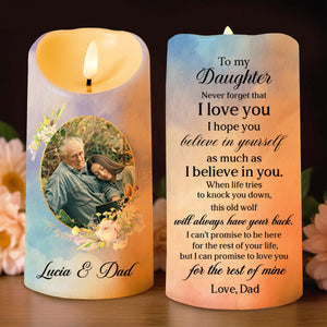 Love And Belief From Dad To Daughter Featuring Wolf And Flowers - Personalized Custom LED Candle - DAU085_LECA