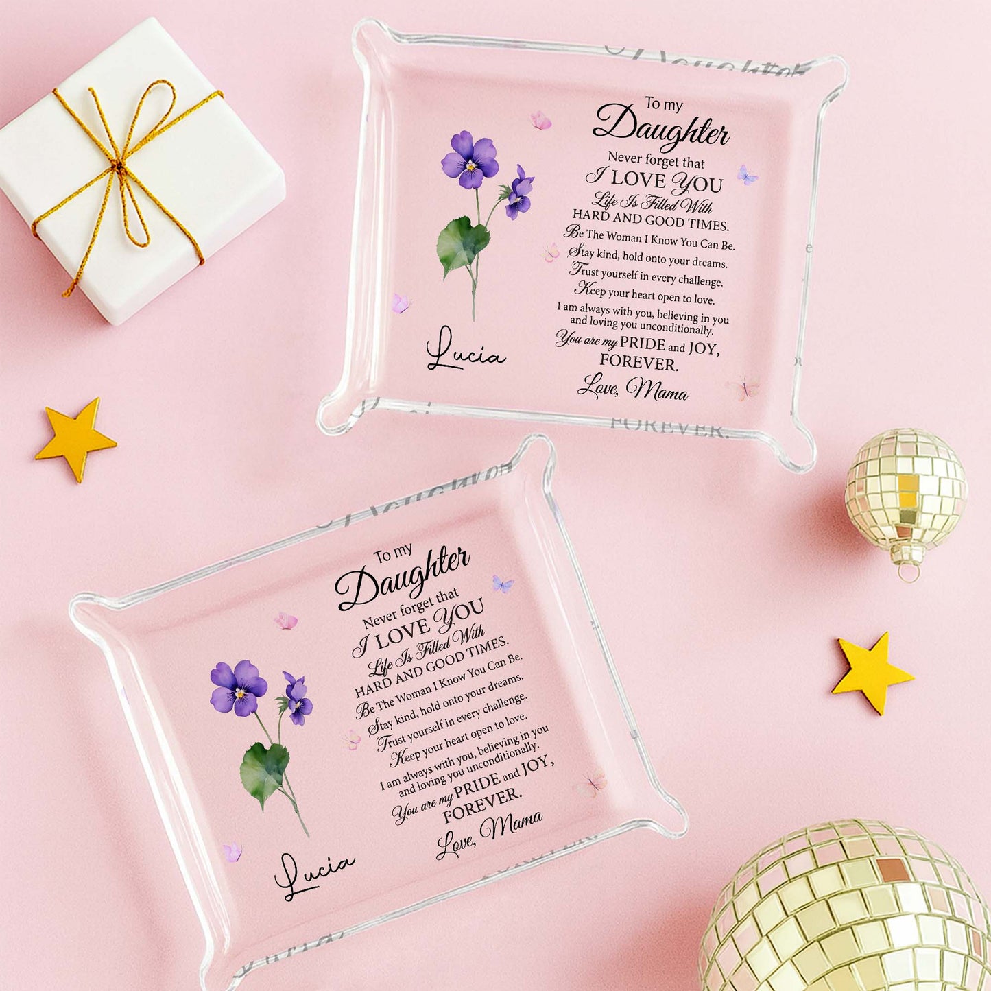 To My Daughter, I Love You Flower - Custom Rectangle Acrylic Tray - DAU092_ATRAY