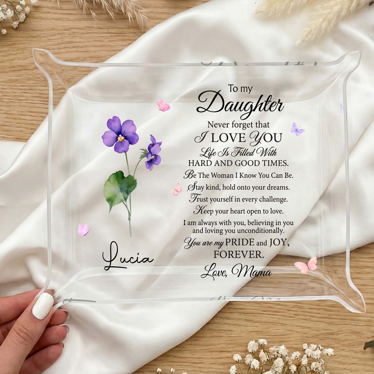 To My Daughter, I Love You Flower - Custom Rectangle Acrylic Tray - DAU092_ATRAY