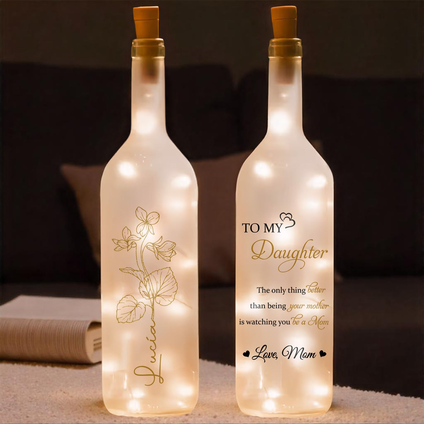 Para mi hija, verte ser mamá, diseño floral - Lámpara de botella personalizada - DAU106_BTL