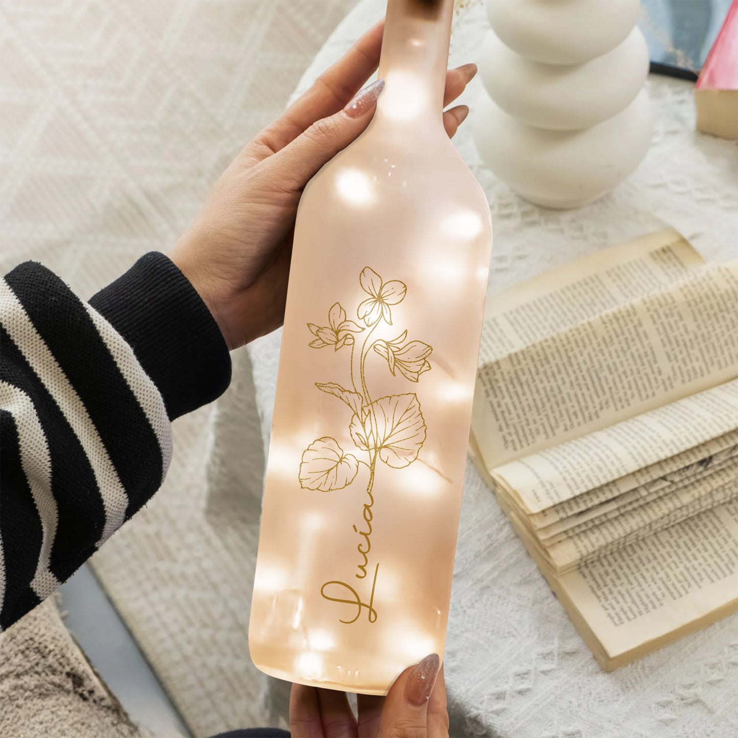 Para mi hija, verte ser mamá, diseño floral - Lámpara de botella personalizada - DAU106_BTL