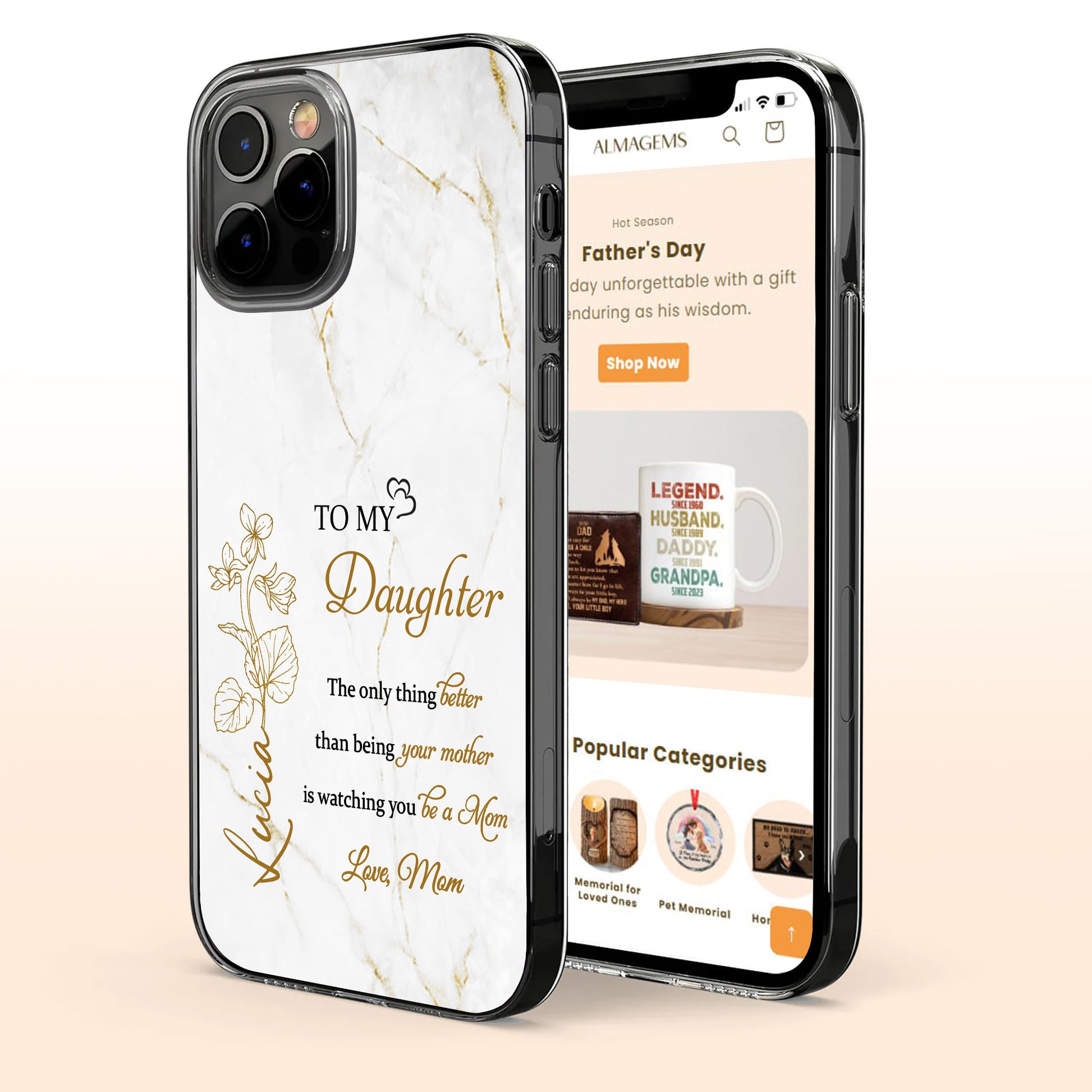 To My Daughter, The Only Thing Better Than Being Your Mother Is Watching You Be A Mom, Flowers And Marble Pattern