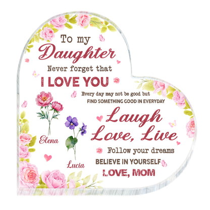Love You Daughter, Laugh Love Live Believe, Heart Shaped Plaque