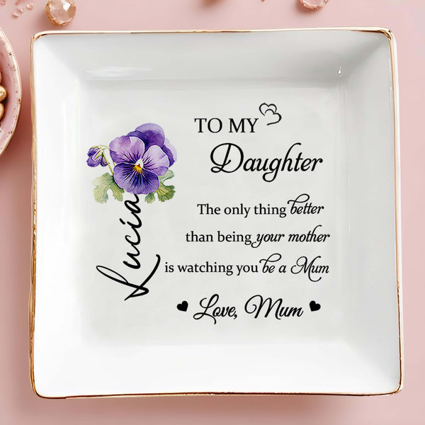 To My Daughter - Personalized Custom Jewelry Dish, Square Ceramic Dish - DAU129_SCRD