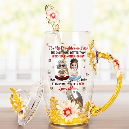 À ma belle-fille, la seule chose qui soit meilleure que d'être ta belle-mère, Fleurs et cœurs - Tasse à thé en émail personnalisée - DAU168_TECU