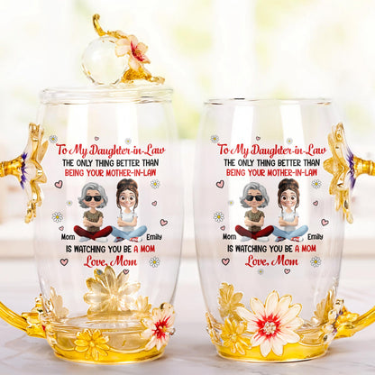 À ma belle-fille, la seule chose qui soit meilleure que d'être ta belle-mère, Fleurs et cœurs - Tasse à thé en émail personnalisée - DAU168_TECU