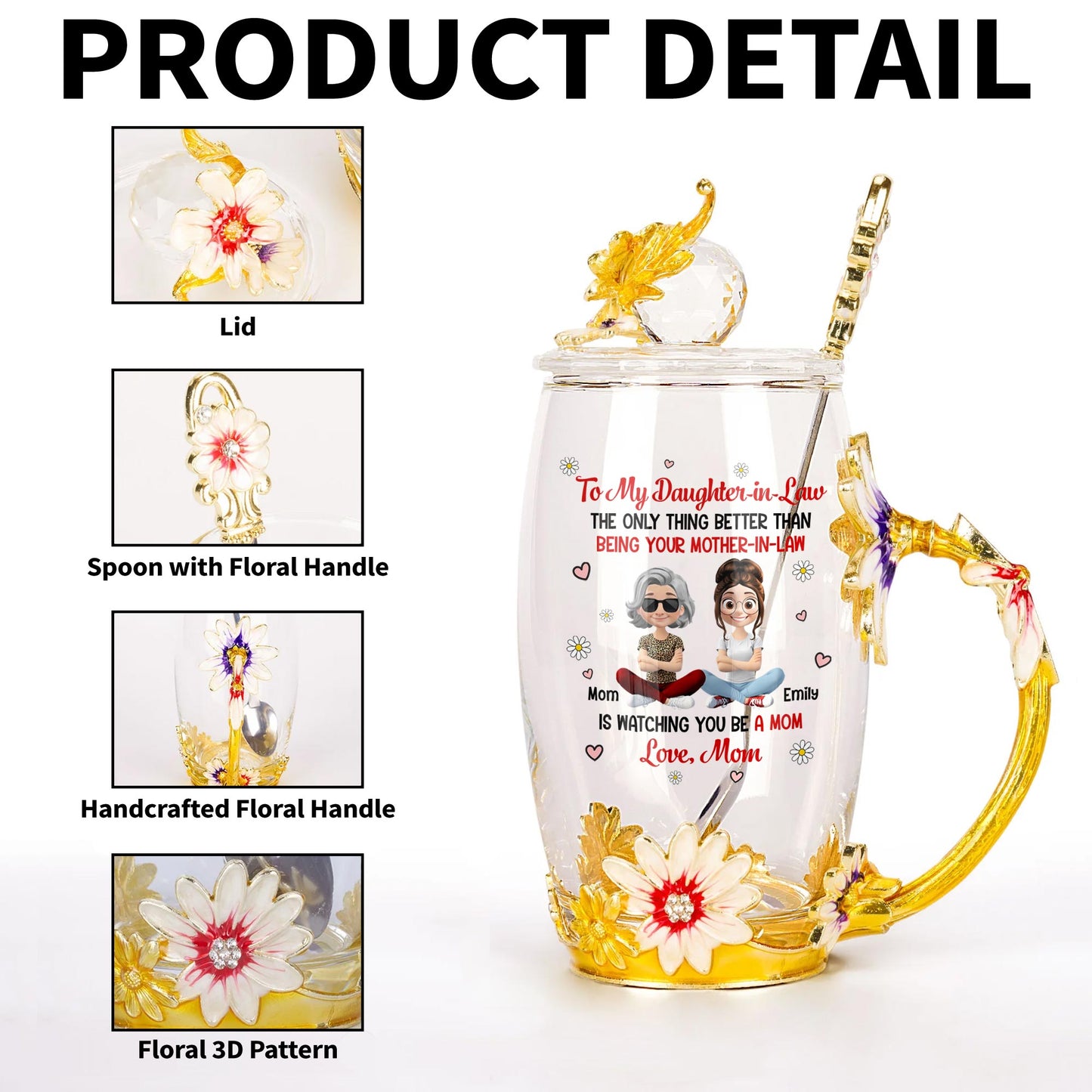 À ma belle-fille, la seule chose qui soit meilleure que d'être ta belle-mère, Fleurs et cœurs - Tasse à thé en émail personnalisée - DAU168_TECU