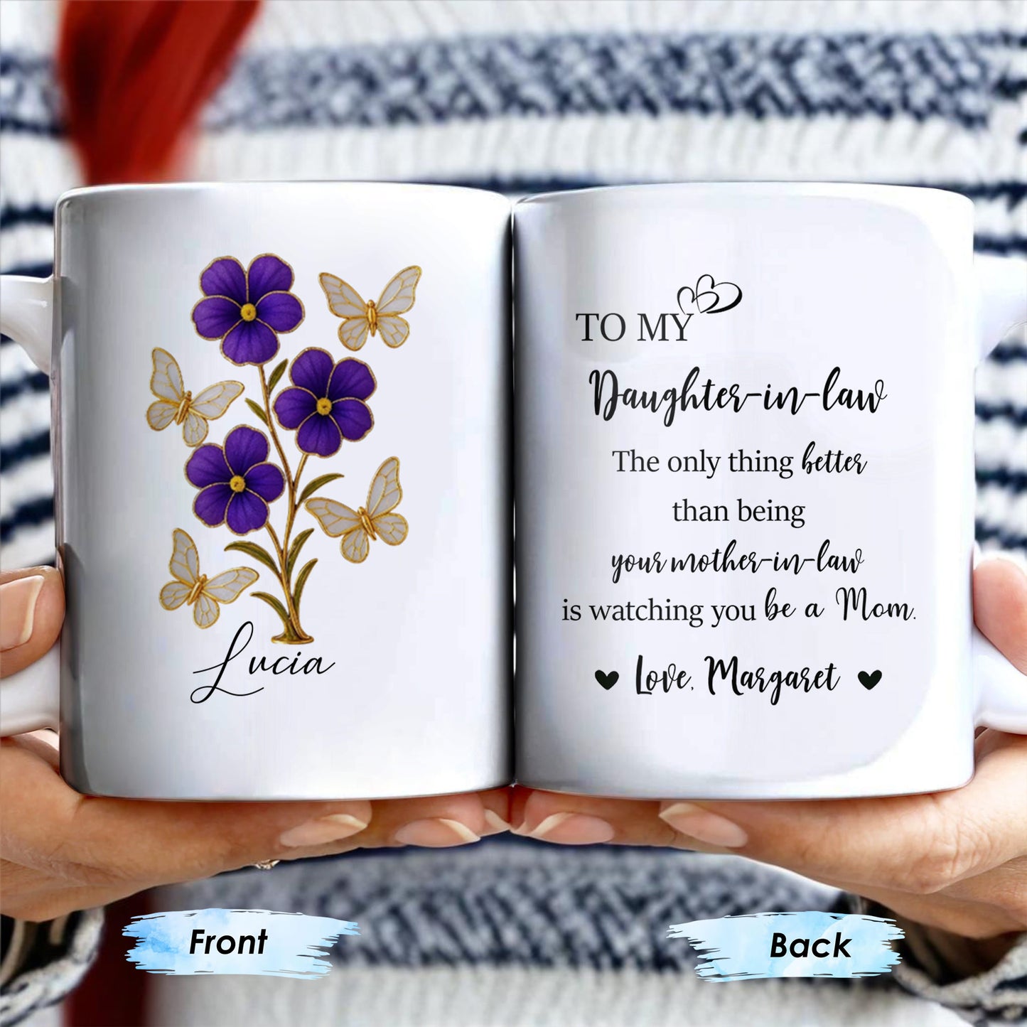 À ma belle-fille, la seule chose qui soit meilleure que d'être ta belle-mère, fleurs et papillons - Tasse à café personnalisée - DAU173_MG