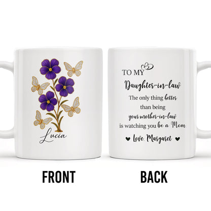 À ma belle-fille, la seule chose qui soit meilleure que d'être ta belle-mère, fleurs et papillons - Tasse à café personnalisée - DAU173_MG